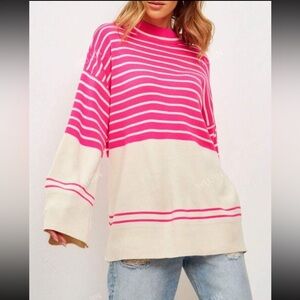 NWOT Pink & Beige Striped Sweater